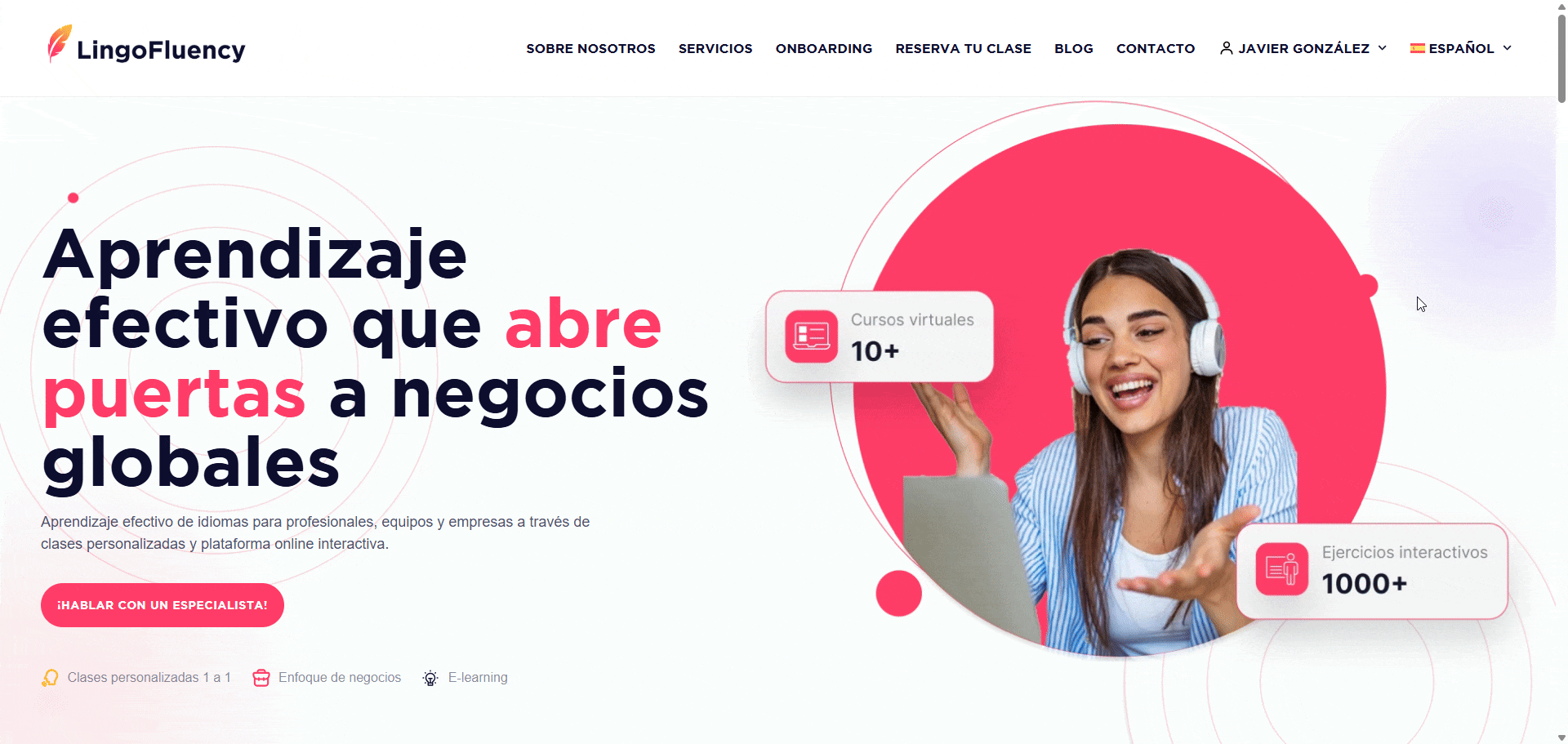 Dashboard del estudiante en LingoFluency